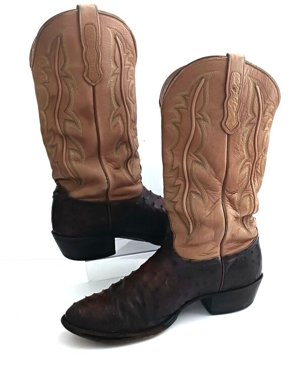 Nocona Full Quill Ostrich Exotic Western Boot Brown/Camel Leather 10D Made USA main image 9